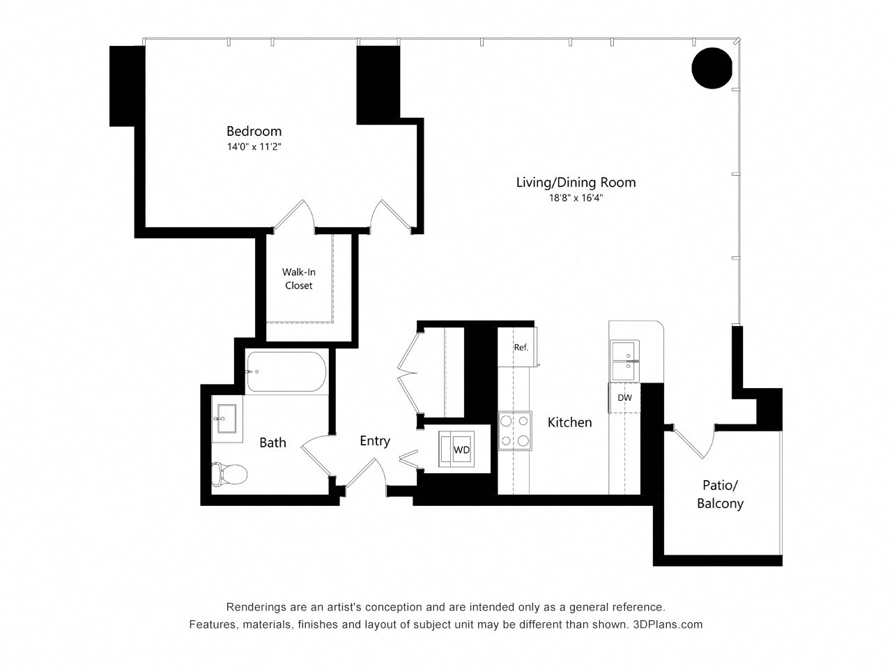One Bedroom Style A4 Apartment Floor Plan